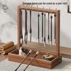 Solid Wood Hanging Calligraphy Brush Rack with Metal Hooks - Desktop Storage Holder for Scholar's Four Treasures.