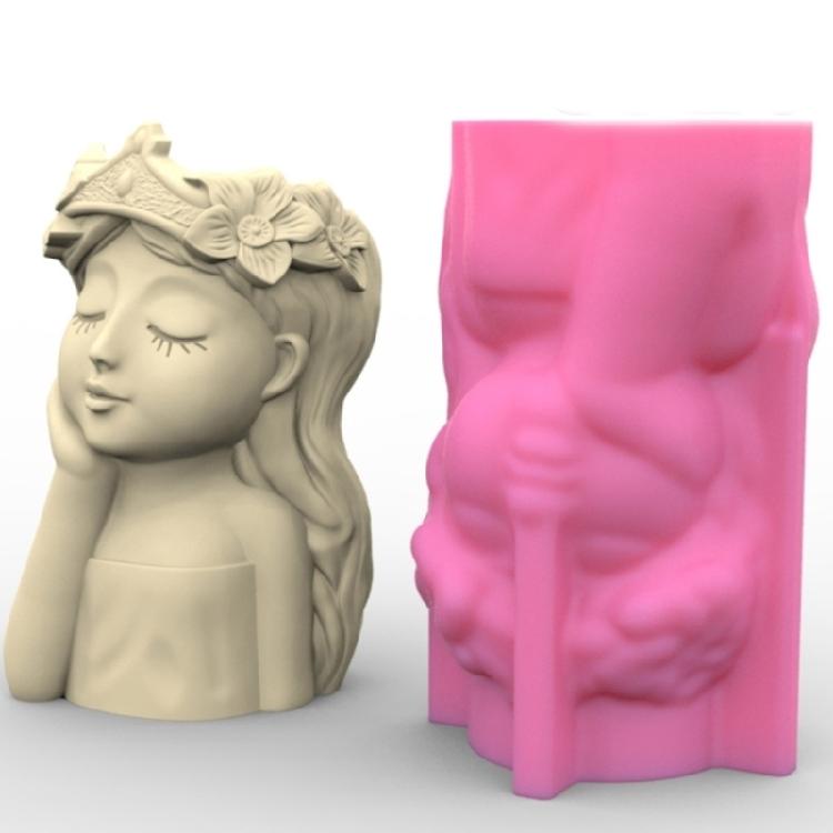 Flower Pot Silicone Mold Crown Girls Pen Holder Mold for DIY Succulent Planter