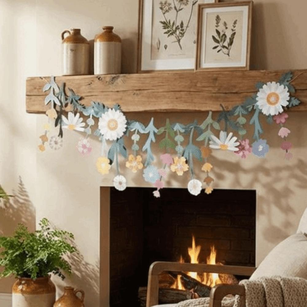 Double Sided Flower Leaves Garland Spring Theme Floral Hanging Flag  Festival Celebration