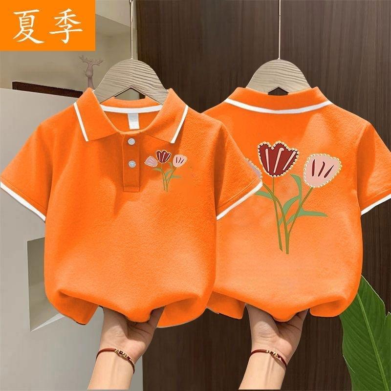 Girls Summer Korean Unique Print Polo Shirt Baby Short Sleeve Collar Top Breathable Casual Tee