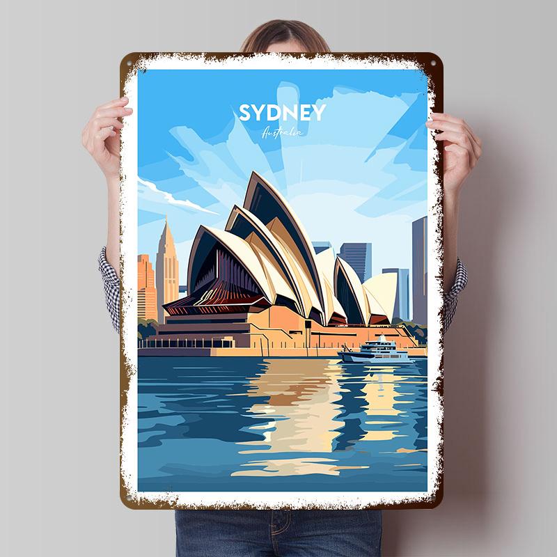 Sydney Travel Poster Customized Vintage Metal Signs Wall Art Retro Tin Plaque for Bedroom Decoration Gaming Home Decorations