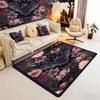 Black Floral Bat 5x7 Area Rug Halloween Bats Living Room Rug | Boho Flowers Rugs for Bedroom, Romantic Plant Gothic Carpet Indoor Floor Mat