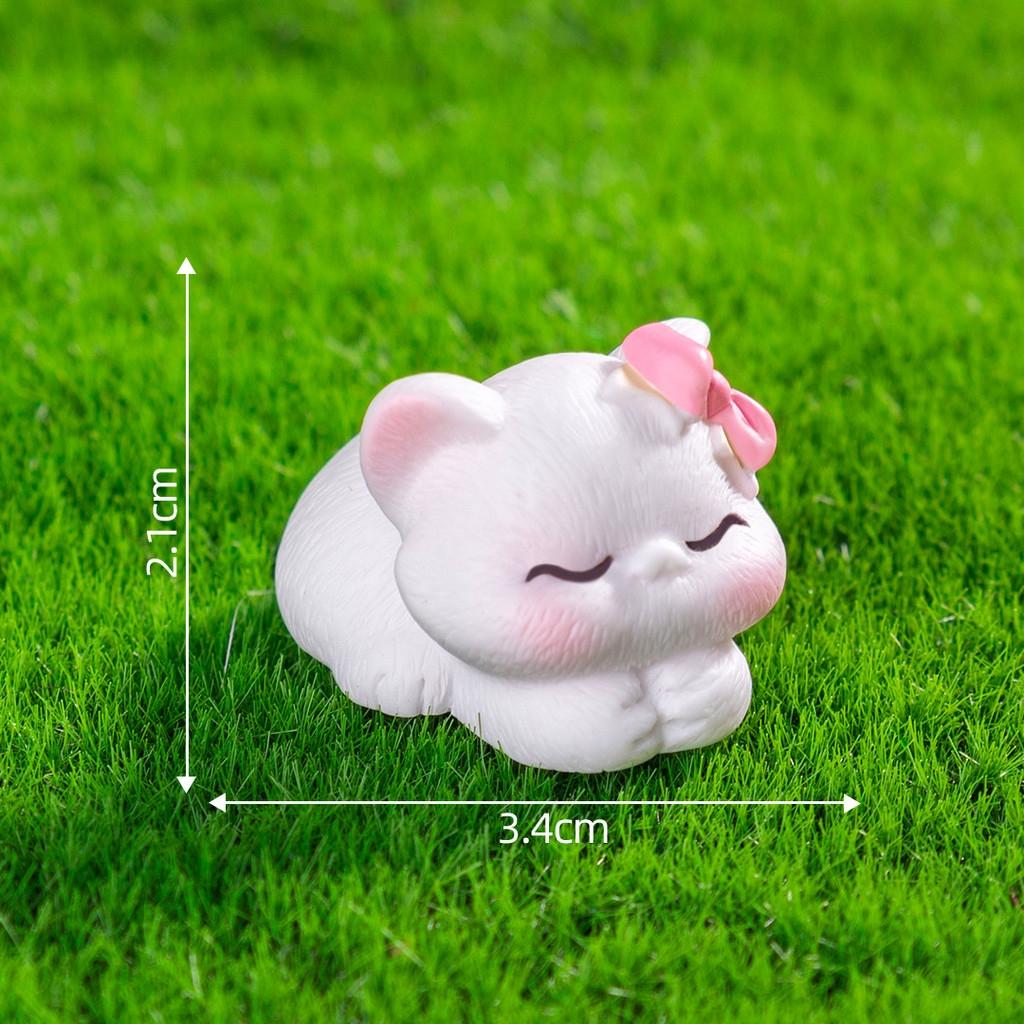 4Pcs/set Cartoon Bow Cat Animal Miniatures Resin Ornaments Fairy Garden Decoration Moss Terrarium Micro Landscape