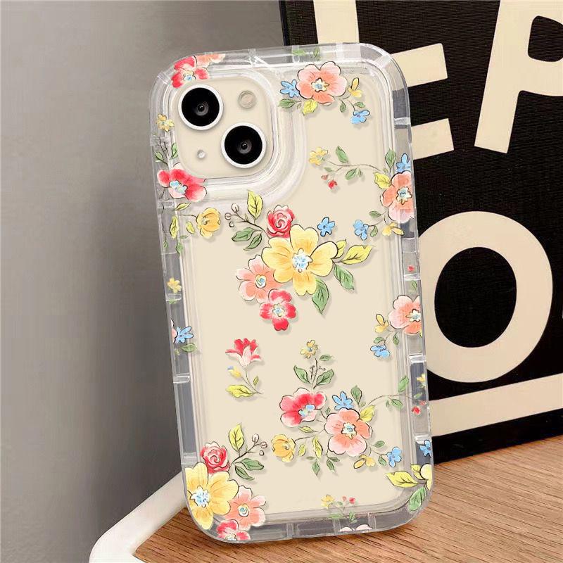Flower Phone Case For iPhone 11 Case iPhone 13 15 Pro Max 16 12 14 Pro X XS XR 7 8 15 Plus SE Shockproof Airbag Soft Cover