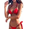 2022 Luxury Diamond Bikini Set: European & American Style with Solid Color, Split Straps, and Metal Chain Accents.