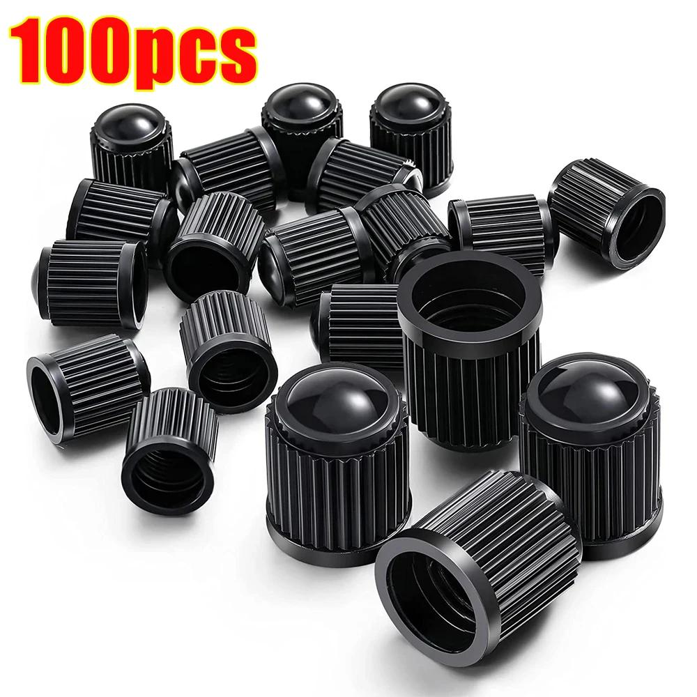 100pcs Car Tire Valve Plastic Black Bike Tyre Valve Caps with O Seal Ring Dome Shape Dust Valve for Car Bicycles Motorcycles