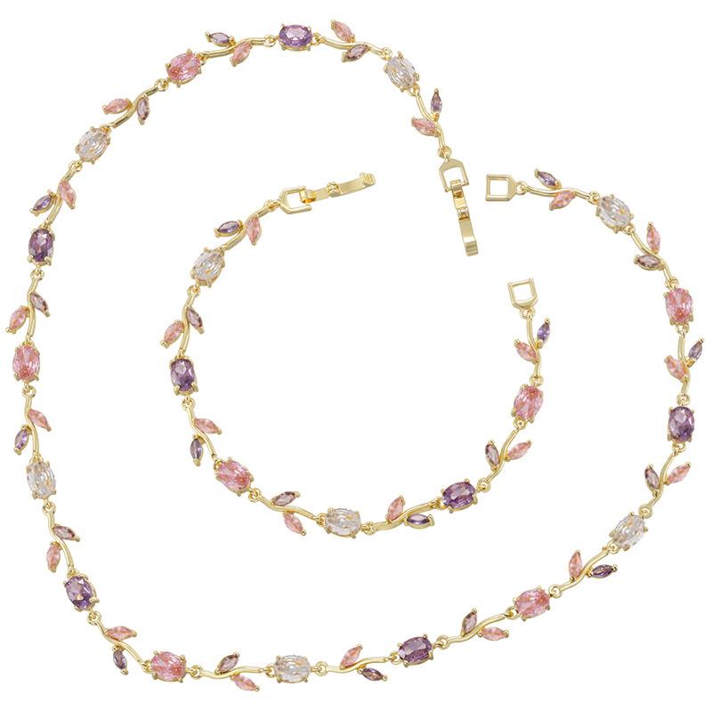 Light Luxury AAAAA Zircon Bracelet & Necklace Women's Exquisite Tulip Plant Design Jewelry Set
