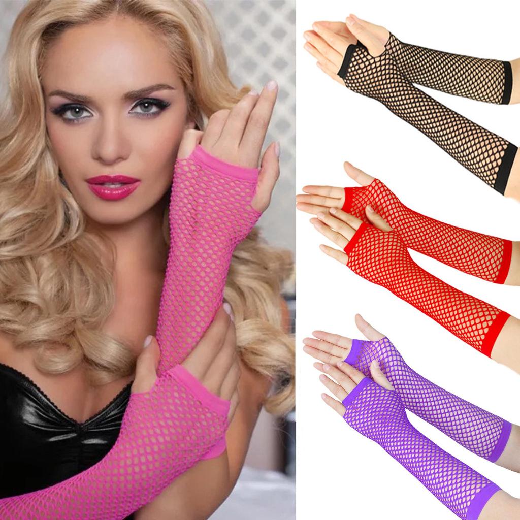 Chunky Fishnet Arm Sleeves: Stylish Half-Finger Sun Protection Gloves for Nightclub Parties, Available In Long & Short Styles