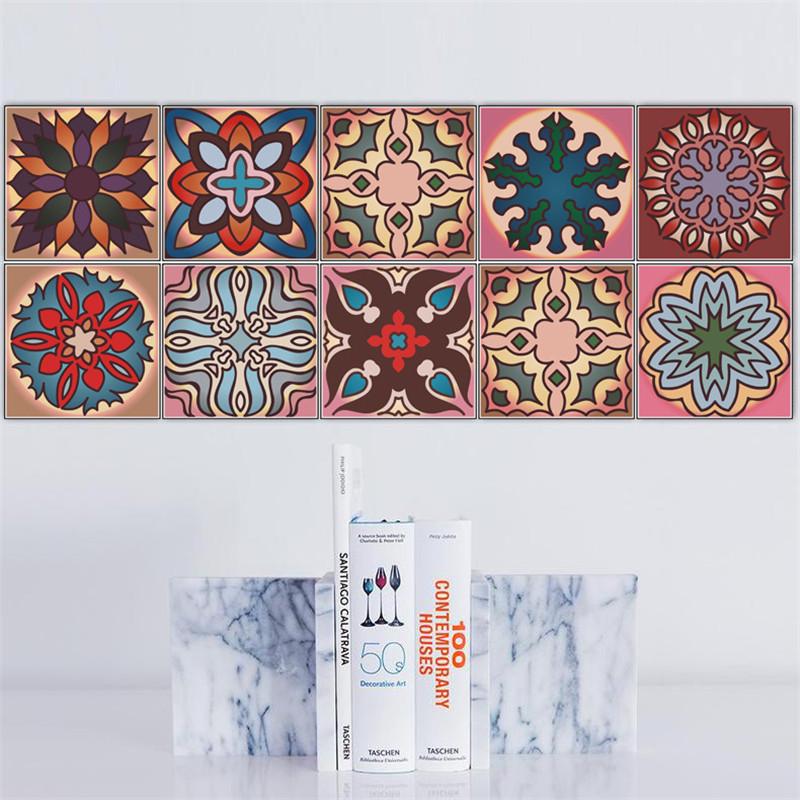 Moroccan Style Peel & Stick Self-adhesive Wall Tiles Vintage Colorful Waterproof Decals for Kitchen Bathroom Living Room Decor DIY Home Stickers
