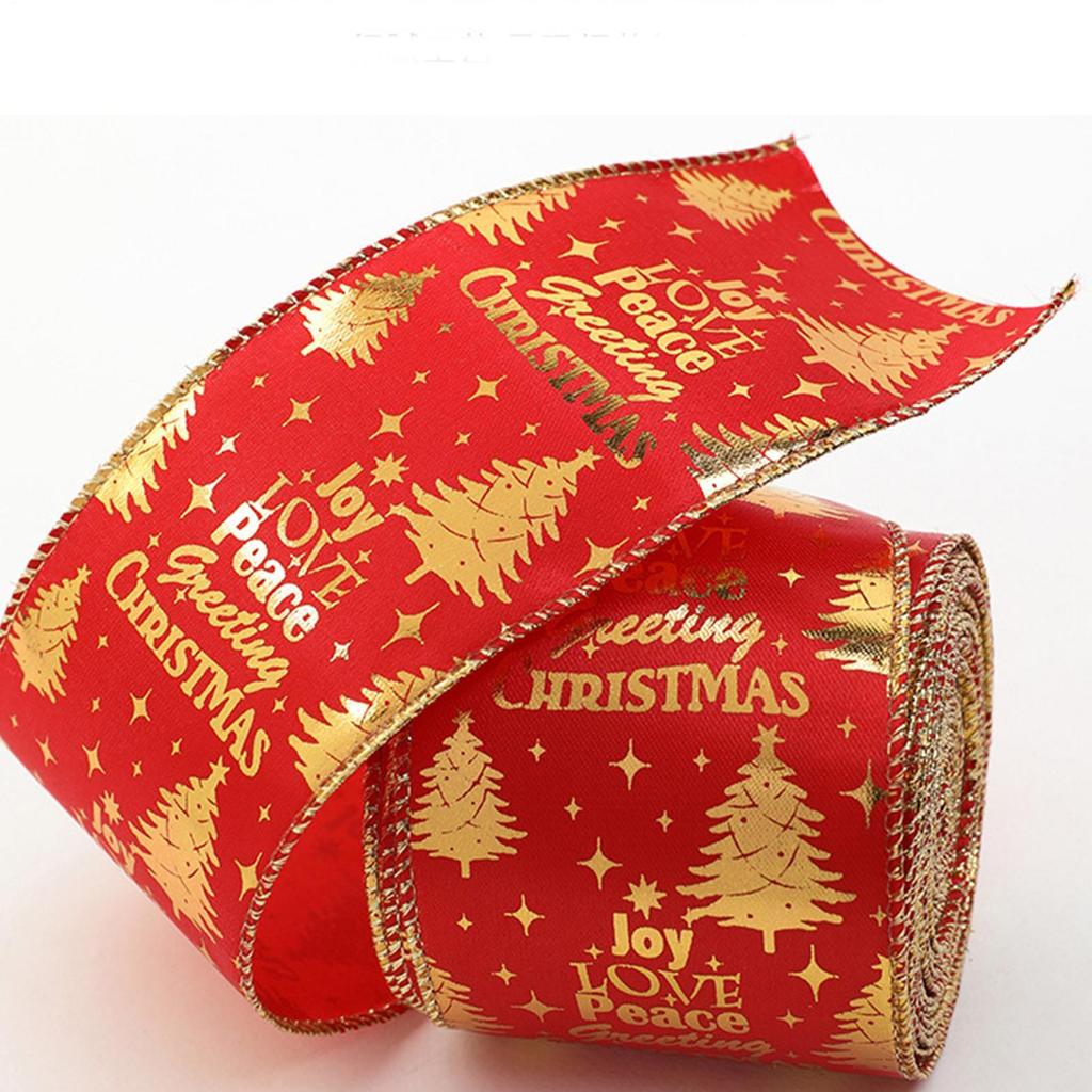 1 Roll Christmas Fabric Ribbons Xmas Wine Red Gold Snowflake Velvet Edge Wired Ribbons for New Year Wrapping Crafts Decoration