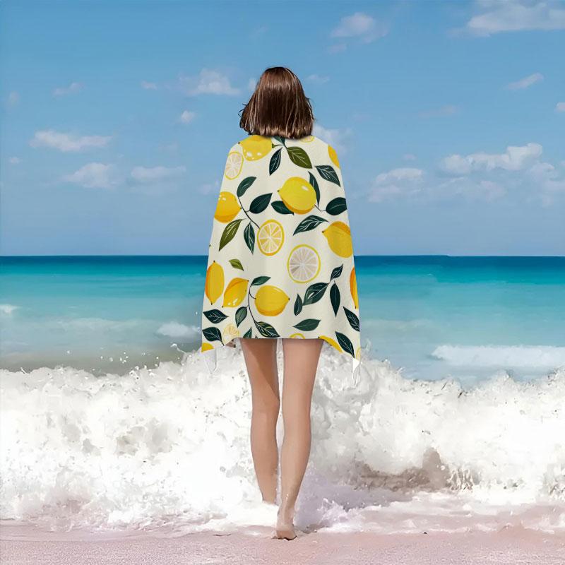 Lemon Leaf Beach Towel - Quick-Dry Soft, Vibrant Yellow Green Pattern, Lightweight Blend, For Pool Travel Camping Swim