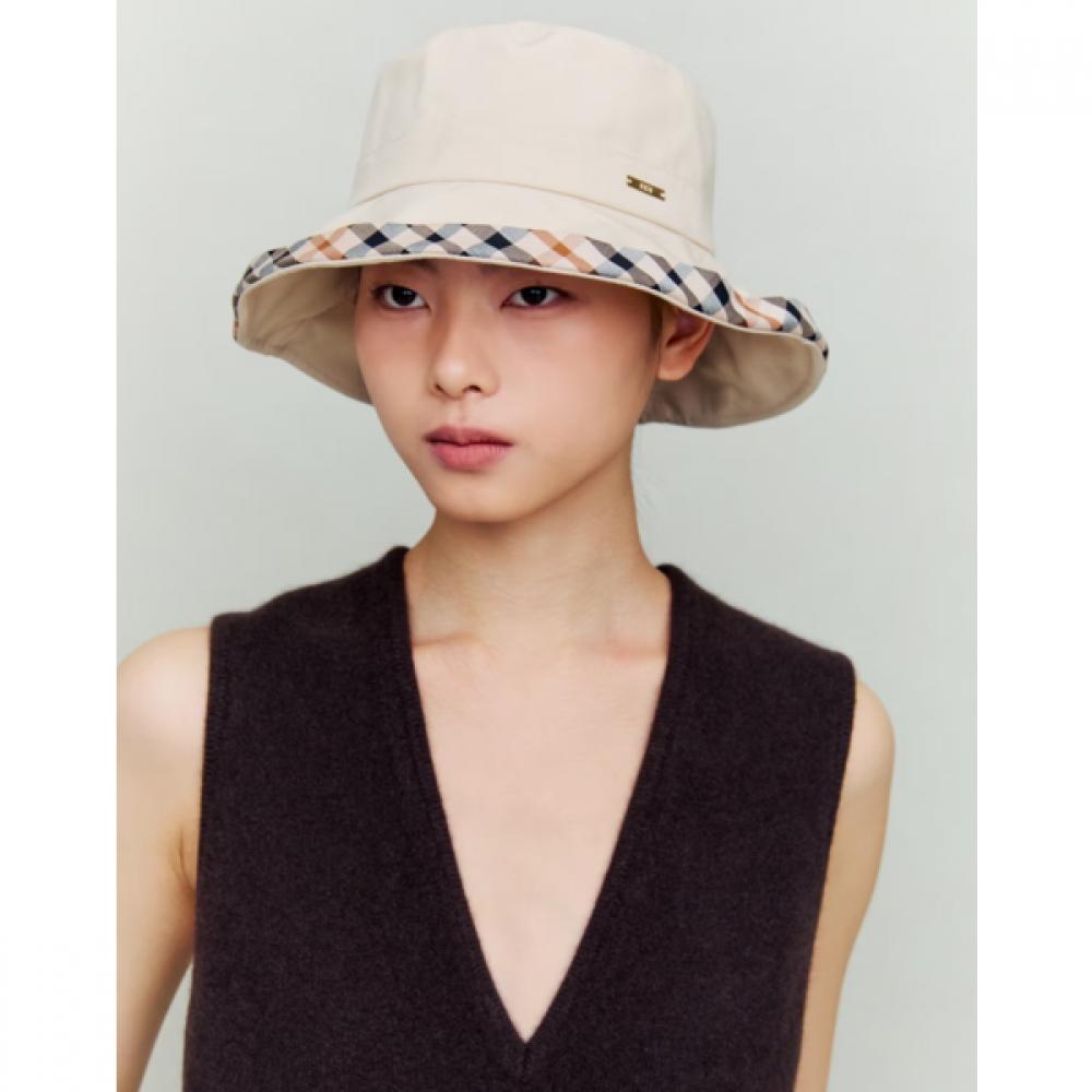 Daks Beige Check Pattern Cotton Blend Bucket Hat Dche6e123i2 Single option