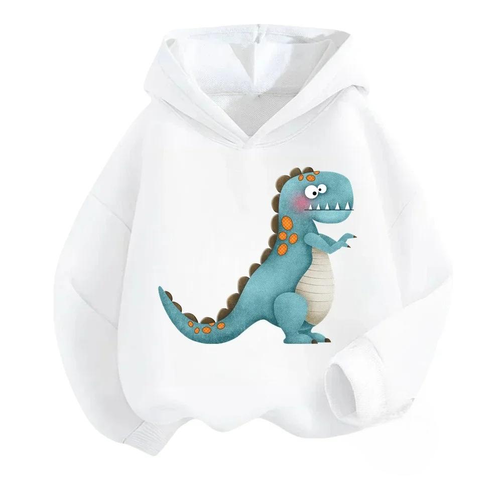 New Cartoon Dinosaur Print Children's Hooded Sweatshirt Boy Girl Autumn Winter Daily Outdoor Casual Wear Loose Warm Sportswear