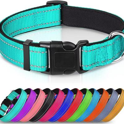 Reflektierendes Hundehalsband, weiches, mit Neopren gepolstertes, atmungsaktives Nylon-Haustierhalsband, verstellbar für mittelgroße und große Hunde, Halsumfang 25–60 cm
