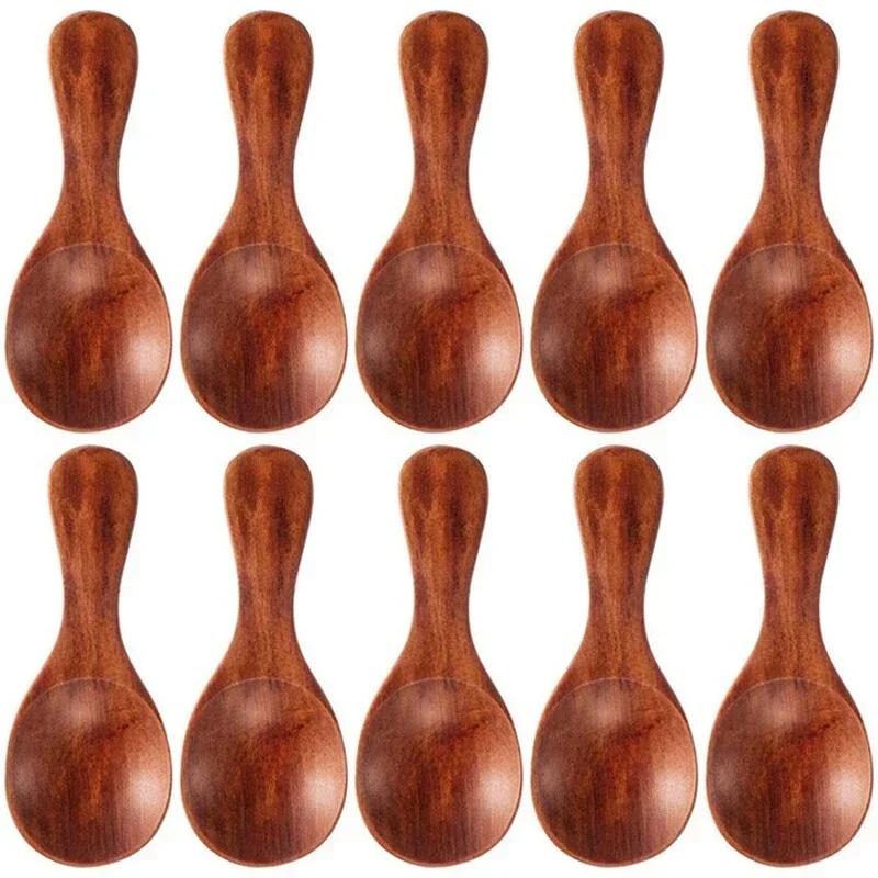 1/10Pcs Wood Soup Spoons Long Handle Coffee Milk Teaspoon Sugar Spice Condiment Scoops Kitchen Tableware Tools Wooden Spoon