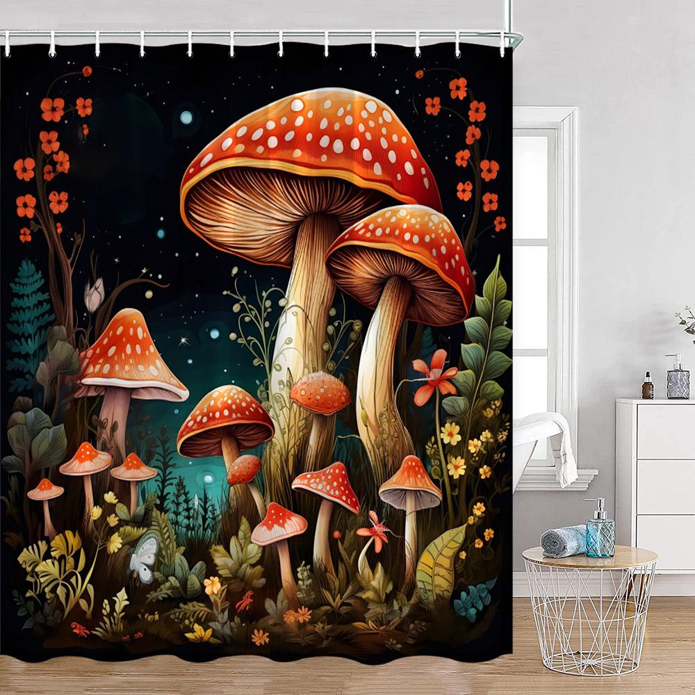 Mushroom Shower Curtains Retro Butterfly Boho Moon Floral Plant Magic Fairytale Mushroom House Dark Bath Curtain Bathroom Decor