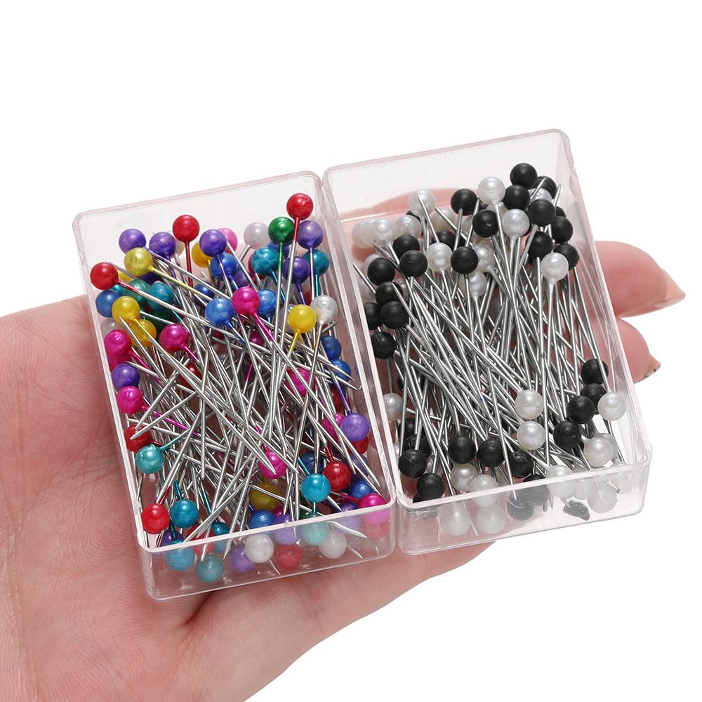 100Pcs/Box 37mm Colorful Round Pearl Head Needles Stitch Straight Push Sewing Pins For Dressmaking DIY Sewing Tools Positioning
