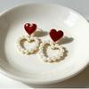 Korean Hollow Heart Pearl Earrings - Sweet Drip Oil Peach Heart Studs