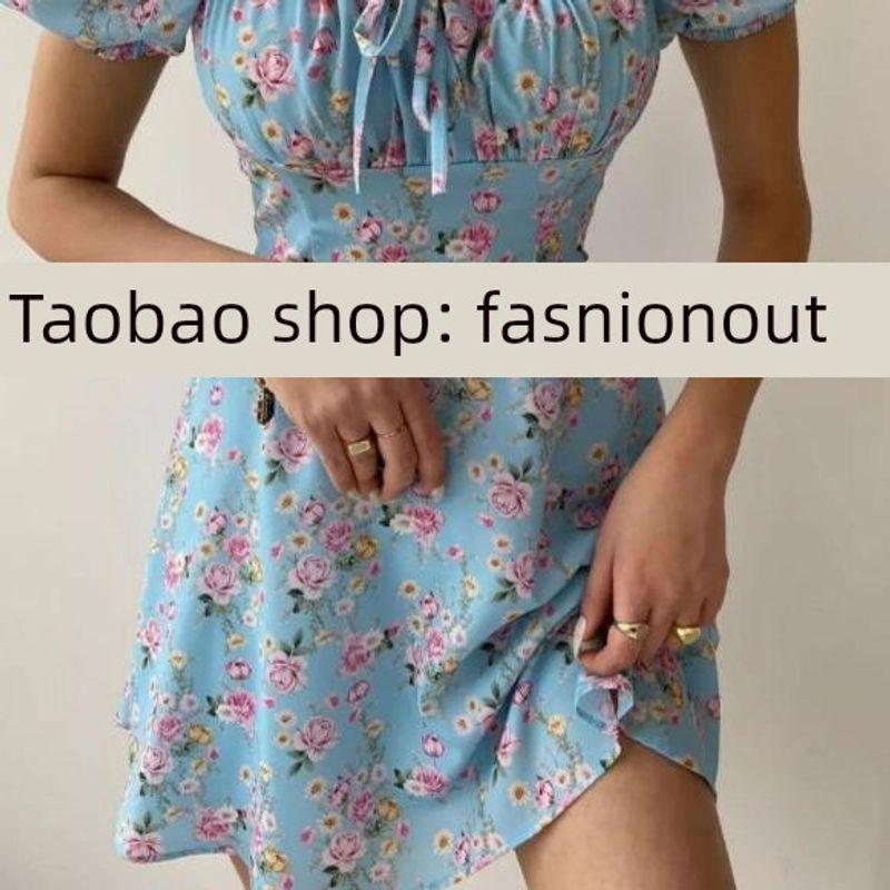 

2025 Floral Short Skirt Waistband Dress Waist-Tight Tube Top Dress Picture Color S