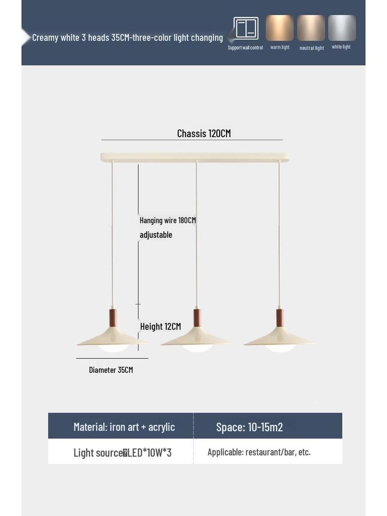 Nordic Walnut Three-Head Pendant Light for Dining, Bar, or Bedroom, Vintage UFO Style