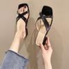 Beach Slippers Women 2025 New Summer Square Toe Open Toe Sandals Slides Middle Heels Fashion Women's Sandals Size 35-42 WSH5067