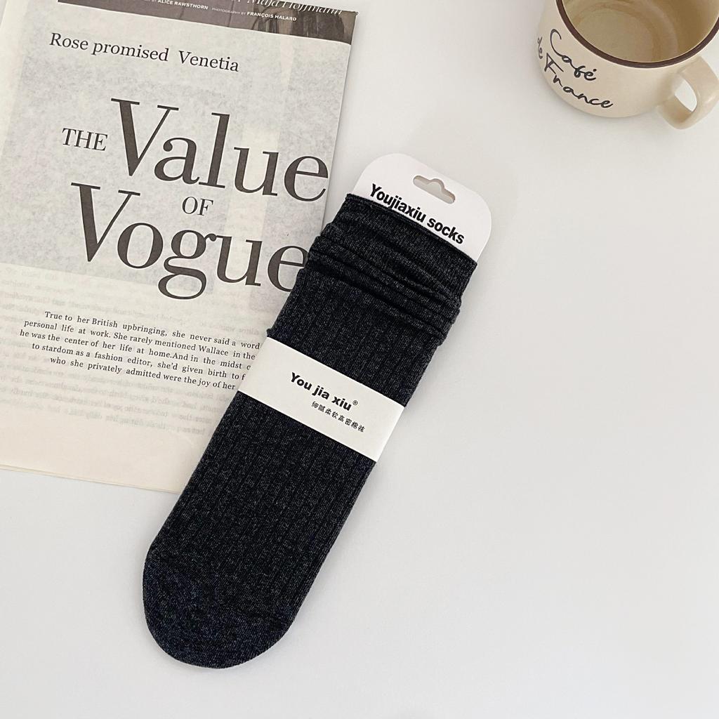 Boneless Solid Color Straight Socks Women'S Loose Cotton Stacked Socks Simple And Versatile Mid-Leg Socks
