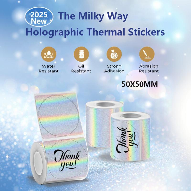 1PK New Holographic Laser Color Transparent Thermal Adhesive Label Roll Suit for Phomemo M110/M200/M120/M220 E210 P50 DETONG P1