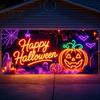 Large Spooky Holiday Banner Halloween Garage Door Banner Pumpkin Ghost Spider Web Patterns Yard Flag Polyester Festive Wall Sign for Party
