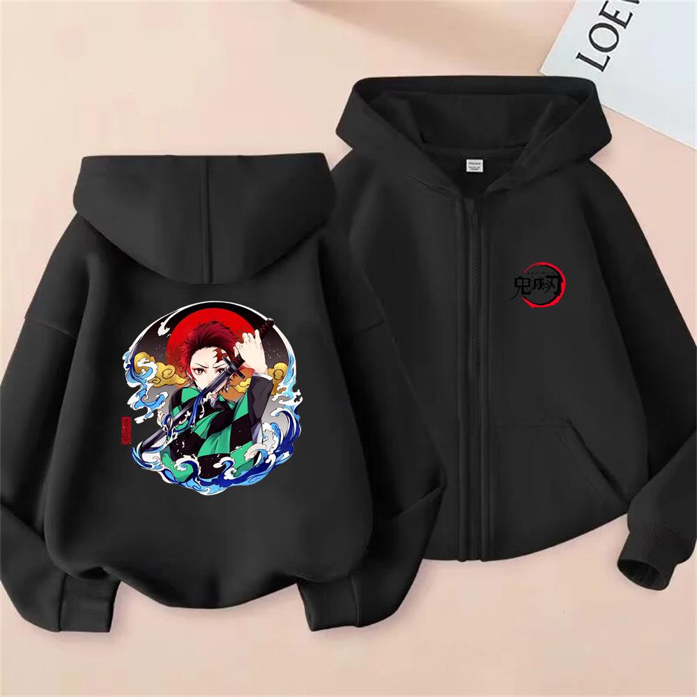 2025 Children's Zipper Style Tops Demon Slayer Boy Girls Hoodie Suitable Kids Sweatshirt Fashion Anime Cosplay Clothing
