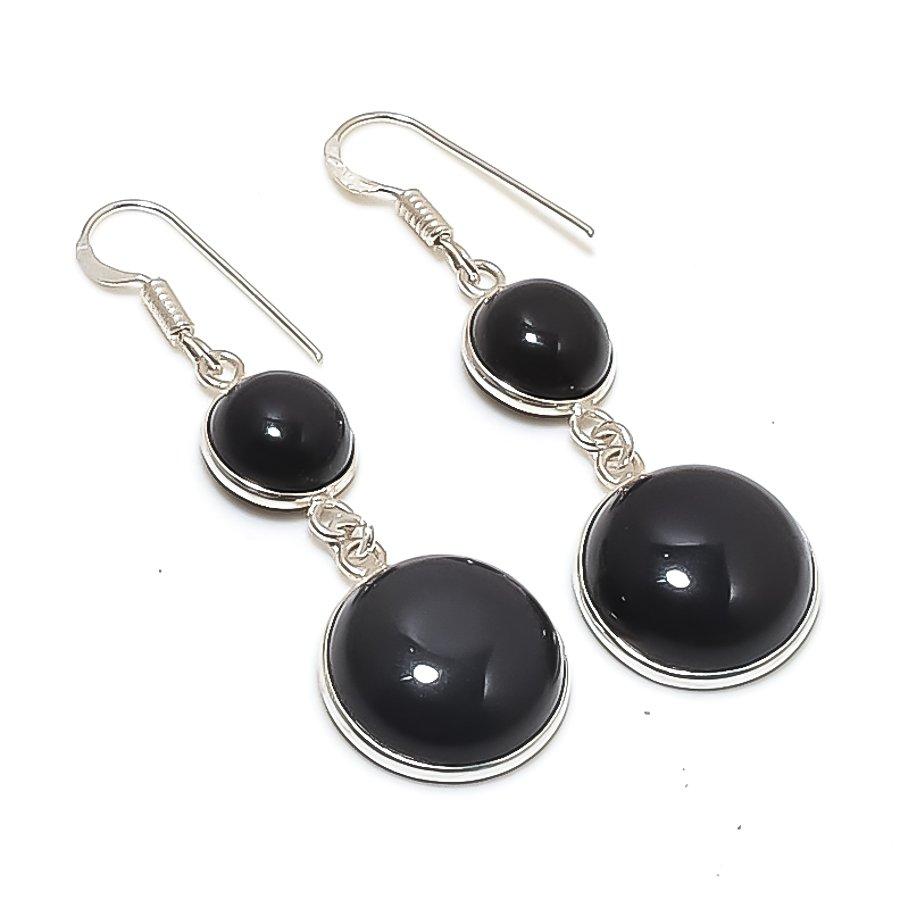 Natural Black Onyx Gemstone 925 Sterling Silver Jewelry Earring 2.05  AE-12103
