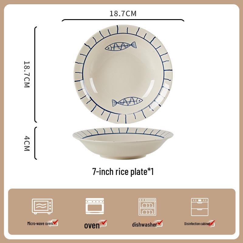 Keramik-Geschirrset im japanischen Wabi-Sabi-Stil: Schüsseln & Teller mit Unterglasurfarbe