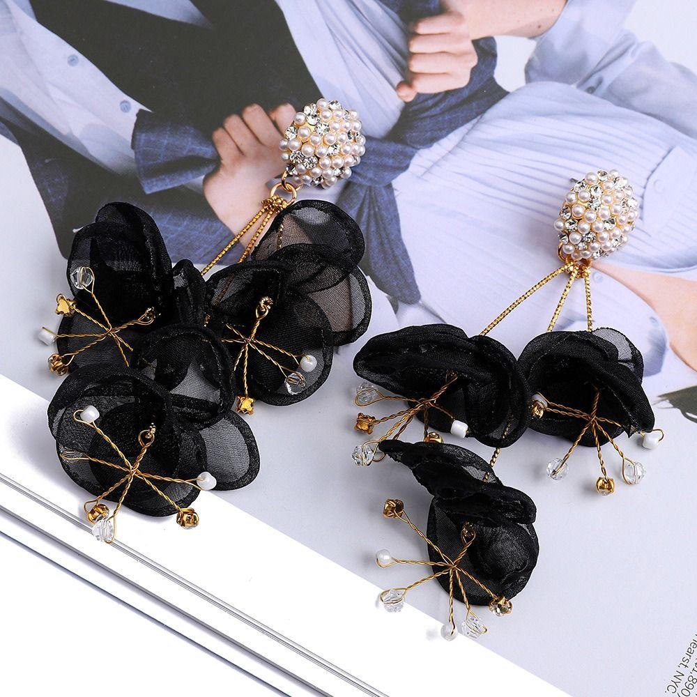 Temperament Yarn Flower Earrings Light Luxury Big Flower Stud Earrings  Jewelry Gifts