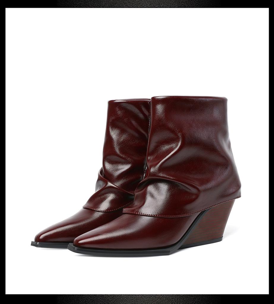 Fashion Pointed Toe Western Cowboy Boots Women New Fall Little Heightened Non-slip Short Leg Pants Tube Boots Fashion French Retro Shoes