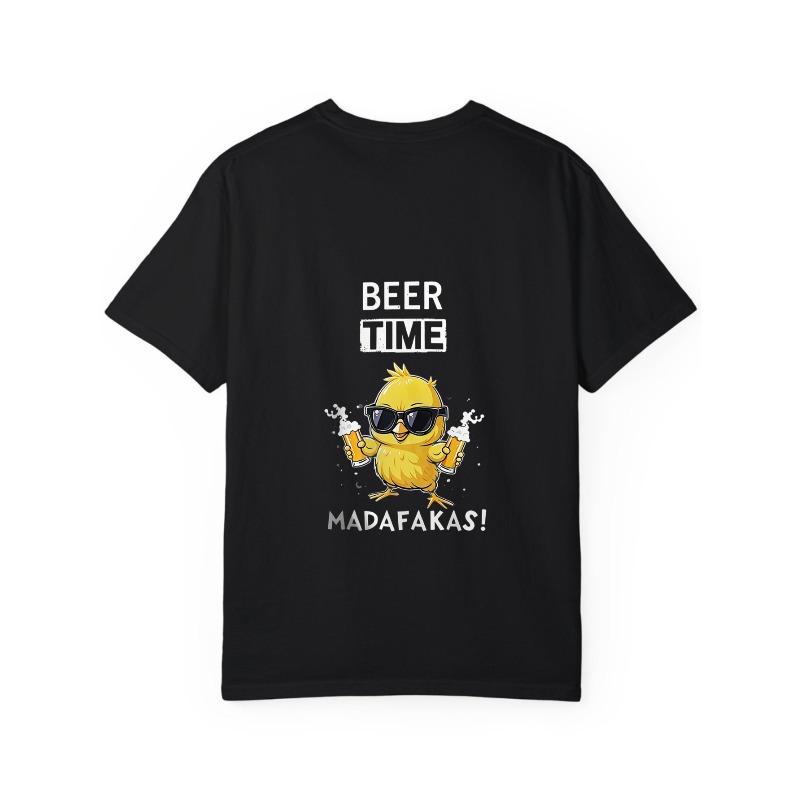 White T-Shirt with Beer Time Chick Graphic and Text for Casual Wear