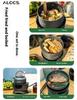 ALOCS Outdoor-Camping 4-in-1-Camping-Kochgeschirr – Topf mit Gewindeboden, ineinander stapelbares Design, Familiencamping (2,2 l + 1,4) L Topf + Bratpfanne + Wasserkocher