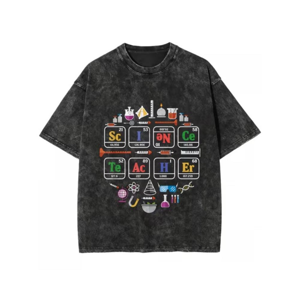 Letter Science Periodic Table T-Shirt Funny Science Graphic Tee Men’s Women’s Oversized Short Sleeve S