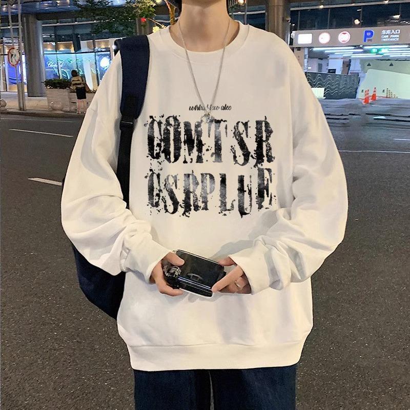 Retro Långärmad Tryckt Sweatshirt, Lös Rund Hals, Utan Huva Plus Fleecekläder