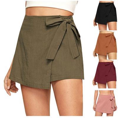 Women's Fashion Linen Lace-up  Color Culottes Zipper Shorts Summer Shorts