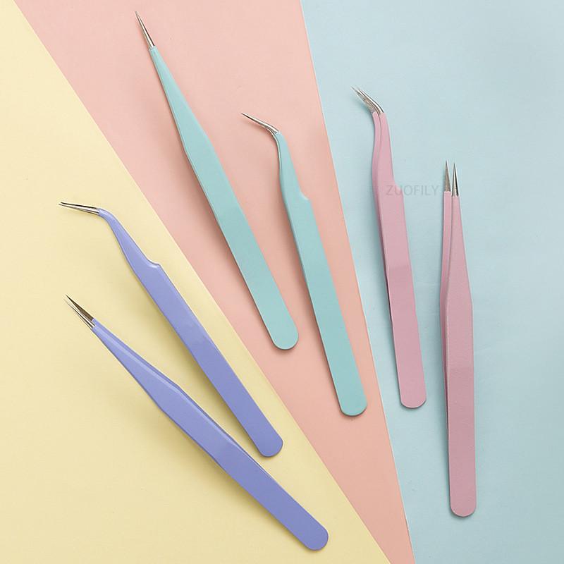 Stainless Steel Straight Curved Tip Tweezers For Nail Art Sticker Rhinestones Picking Tool Makeup Eyelash DIY Tweezer