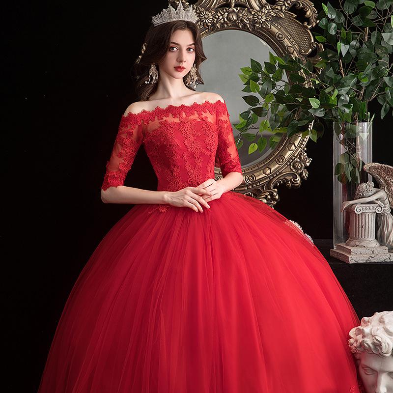2025 Red Off-Shoulder Floor-Length Wedding Dress - Plus Size, Slimming Princess Style for Spring/Summer