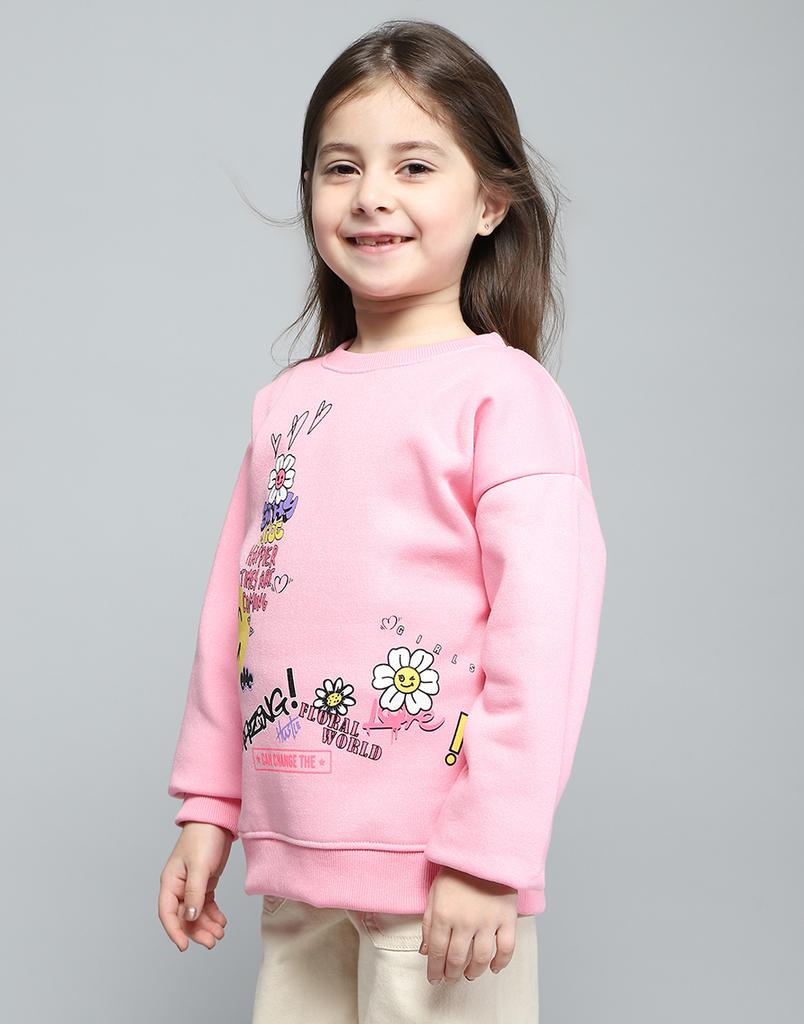 MONTE CARLO Girls Printed Pink Round Neck Full Sleeve Sweatshirt