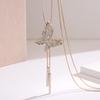 Butterfly Rhinestone Bow Tassel Necklace for Women - Fashionable Sweater Chain Pendant Accessory