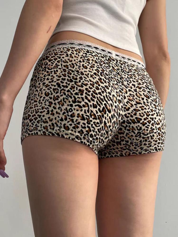 Sommar Grunge Short Leopard Sexiga spetsjeans Dam Estetisk Y2k Rosett Skinny Streetwear Byxor Kvinnlig Vintage A-linje Slim Shorts Kläder