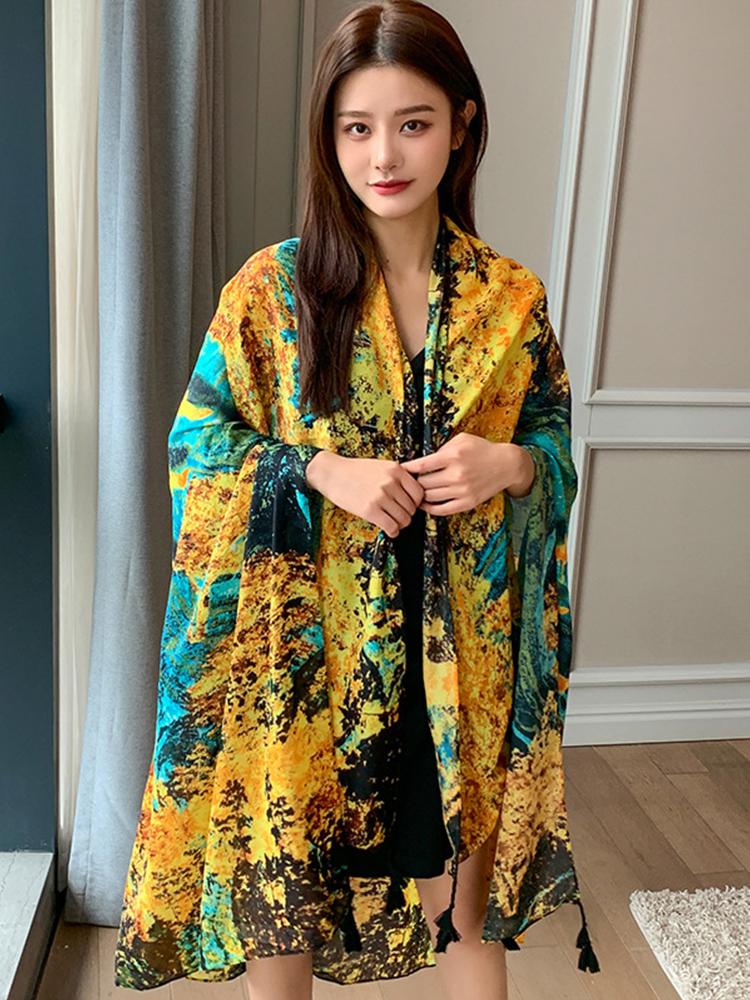 Fashion Hijab Women Silk Scarf Print Boho Shawls Lady Femme Mujer Bandana Scarve Sarong Beach Wrap Pareo Bufanda Stoles Foulard