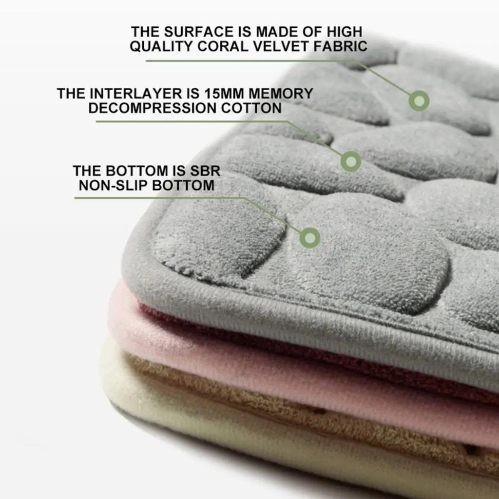 HOMZY Bathroom Bathtub Water Absorption Non-slip Floor Rug Bath Mat Doormat Cobblestone Embossed Washable Carpets