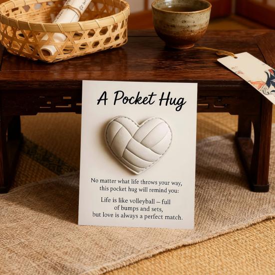 Volleyball Pocket Hug Heart-Shaped Volleyball Ornament with Inspirational Card Emotional Support Mini Pocket Hug Gifts for Sports Enthusiasts