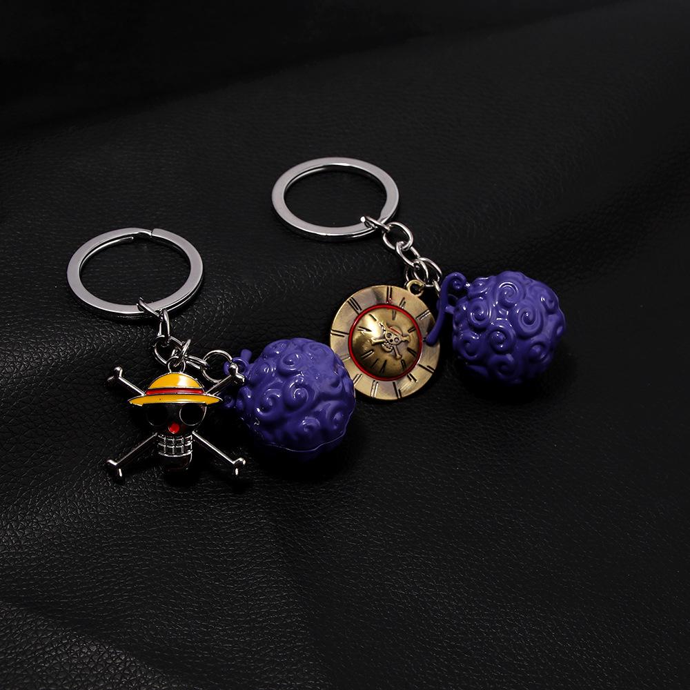 One Piece Devil Fruit Keychain & Zoro Metal Pendant Set