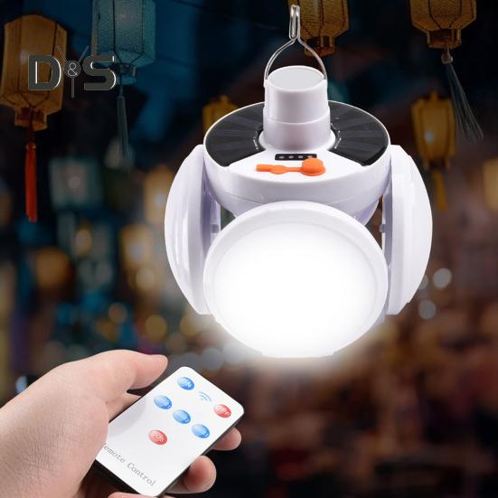 Faltbare Solarlampe mit Fernbedienung, 5 Modi, einstellbar, faltbare LED-Laterne mit Haken, wiederaufladbar über USB, wasserdicht, für Outdoor-Camping, zum Aufhängen, Solar