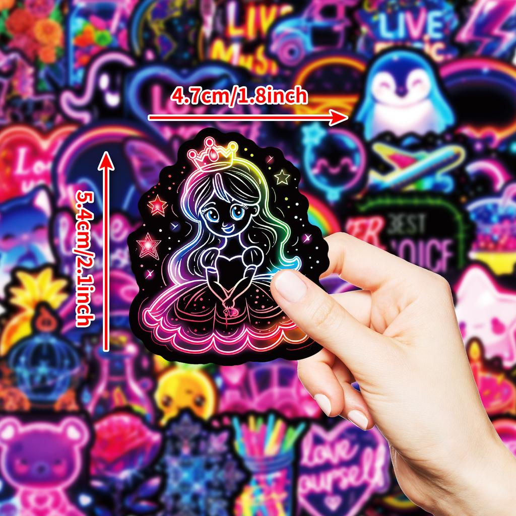 50 BUC Autocolante Neon Cool, Autocolante Animal Inimă de Dragoste Trandafir pentru Bagaje, Laptop și Decorațiune