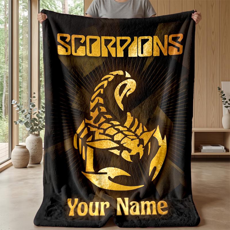 Scorpions Custom Flannel Throw Blanket Print Your Name Text Soft Warm Blanket Holiday Present